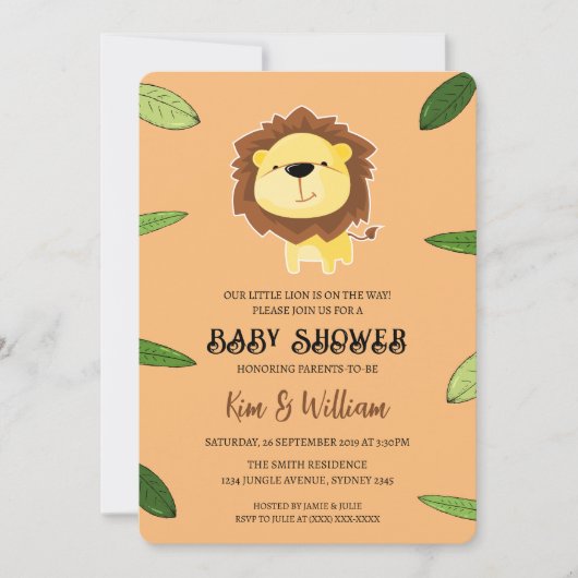 Cute Lion Baby shower thème Invitation (Devant)