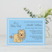Cute Lion Blue Polka Dots Boy Baby shower Kaart (Staand voorkant)