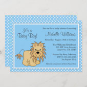 Cute Lion Blue Polka Dots Boy Baby shower Kaart (Voorkant / Achterkant)