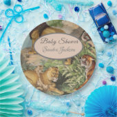 Cute Lion Cat oerwoud Dusty Blue Boyl Baby shower Papieren Bordje (Feest)