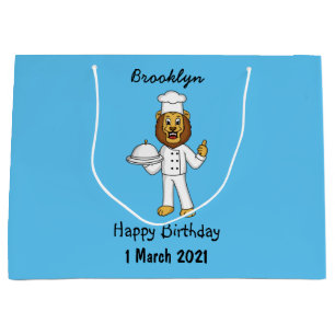 Cute lion chef cartoon illustratie groot cadeauzakje