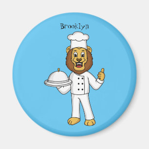 Cute lion chef cartoon illustratie magneet