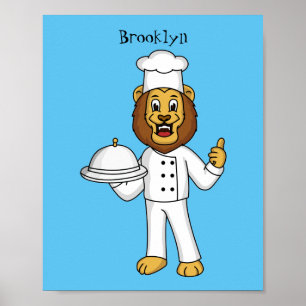 Cute lion chef cartoon illustratie poster