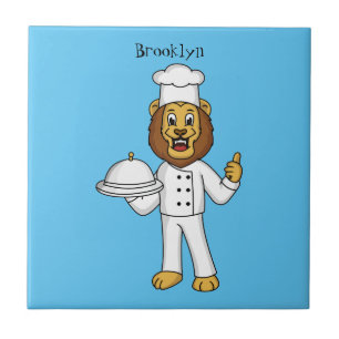 Cute lion chef cartoon illustratie tegeltje