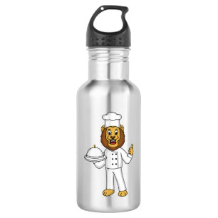 Cute lion chef cartoon illustratie waterfles