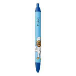 Cute lion chef cartoon illustratie zwarte inkt pen