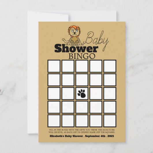 Cute Lion Cub, Baby shower Bingo (Voorkant)