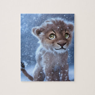 Cute Lion Cub in de sneeuw Legpuzzel