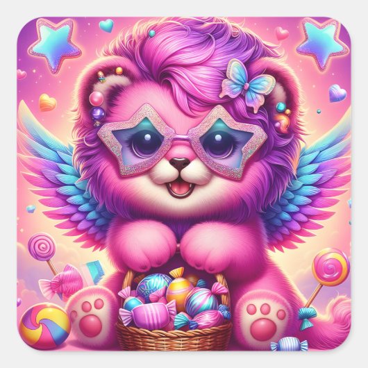 Cute Lion Cub Vierkante Sticker (Voorkant)