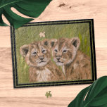 Cute Lion Cubs Jungle Animal Jigsaw Puzzle<br><div class="desc">Cute lionceau jumeaux jigsaw puzzle. Parfait pour les enfants de tous âges qui aiment les lions</div>