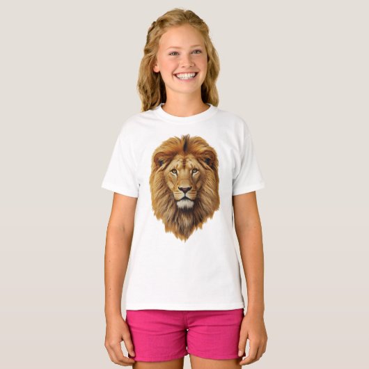 Cute Lion Face Kids Short Sleeve T-Shirt – Fun Tee (Devant entier)