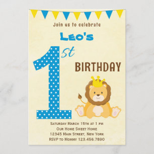 Cute Lion First Birthday Invitation Kaart