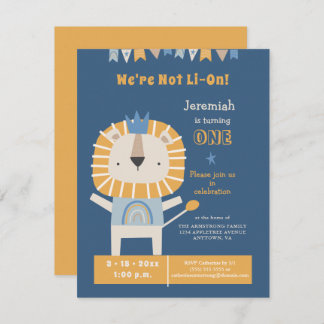 Cute Lion First Year Boy Birthday Party Invitation