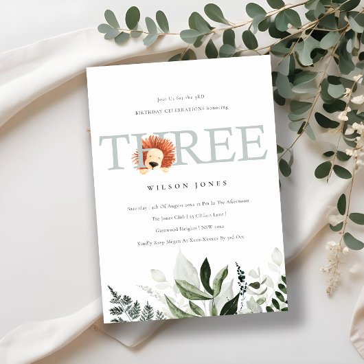 Cute Lion Foliage 3rd Derde verjaardag Uitnodiging