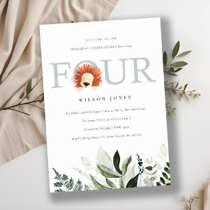 Cute Lion Foliage 4ème anniversaire Invitation de