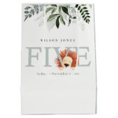 Cute Lion Foliage 5th Birthday Party Medium Cadeauzakje (Achterkant)