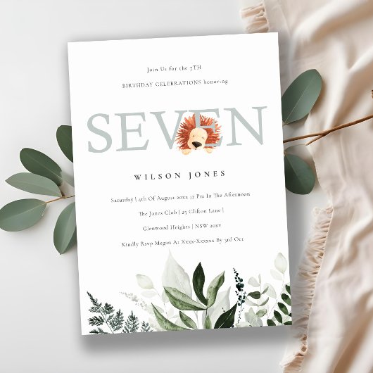 Cute Lion Foliage 7e Sept Invitation de fête d'ann