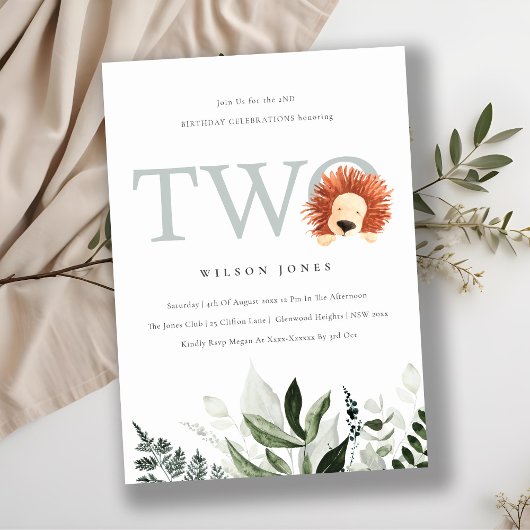 Cute Lion Foliage Deuxième Invitation de fête d'an