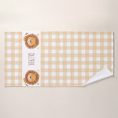 Cute Lion Gingham Fantaisiste Nom Naissance (Serviette de bain)