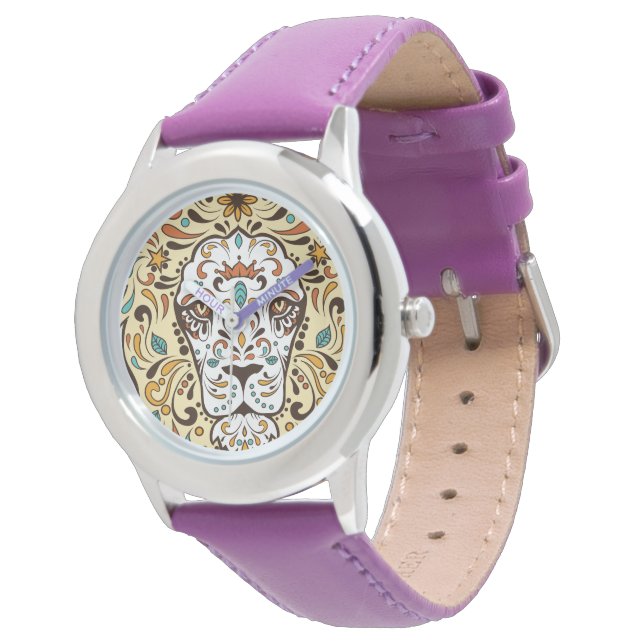 Cute Lion Head Sugar Skull Horloge (Gekanteld)