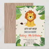 Cute lion jarig party-uitnodiging kaart (Voorkant / Achterkant)