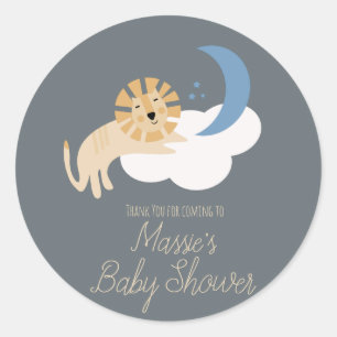 Cute Lion Moon Cloud Baby shower Ronde Sticker