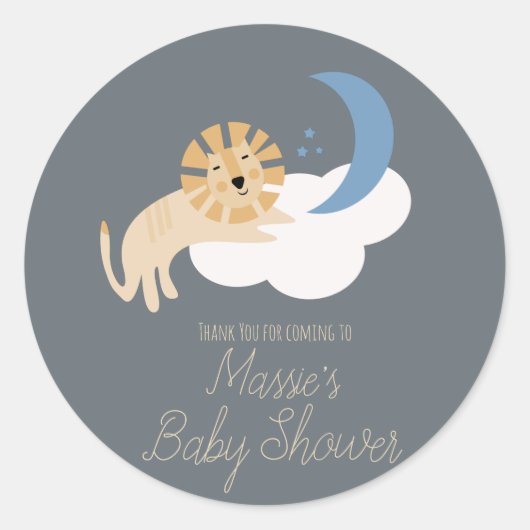 Cute Lion Moon Cloud Baby shower Ronde Sticker (Voorkant)