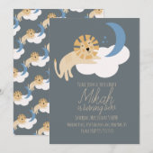 Cute Lion Moon Cloud Birthday Party Kaart (Voorkant / Achterkant)