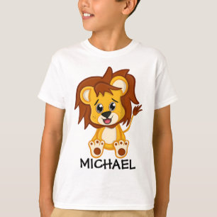 Cute Lion Oerwoud Cartoon Zoo Safari Naam T-shirt