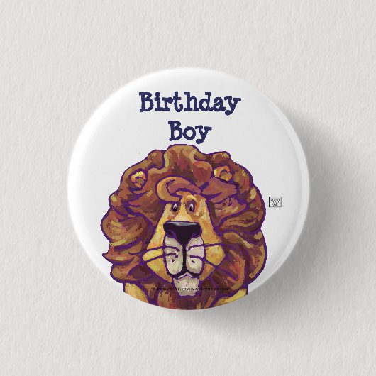 Cute Lion Party Center Birthday Boy Ronde Button 3,2 Cm (Voorkant)
