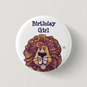 Cute Lion Party Center Birthday Girl Ronde Button 3,2 Cm