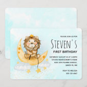 Cute Lion Pêche Aquarelle Anniversaire Invitation (Devant / Derrière)
