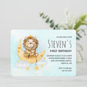 Cute Lion Pêche Aquarelle Anniversaire Invitation (Debout devant)