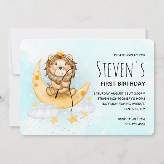 Cute Lion Pêche Aquarelle Anniversaire Invitation (Devant)