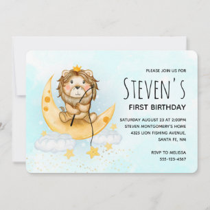 Cute Lion Pêche Aquarelle Anniversaire Invitation