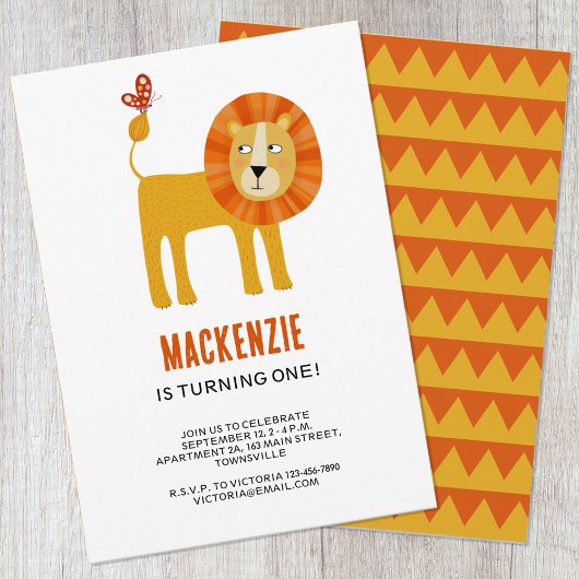 Cute Lion Première fête d'anniversaire Invitation