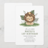 Cute Lion Safari animaux invitation anniversaire (Devant / Derrière)