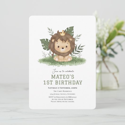 Cute Lion Safari animaux invitation anniversaire (Debout devant)