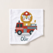 Cute Lion sur un camion d'incendie Personnalisé (Gant de toilette)