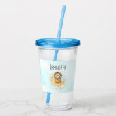 Cute Lion Vist op de maan Waterverf Acryl Drinkbeker (Achterkant)