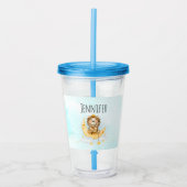 Cute Lion Vist op de maan Waterverf Acryl Drinkbeker (Voorkant)