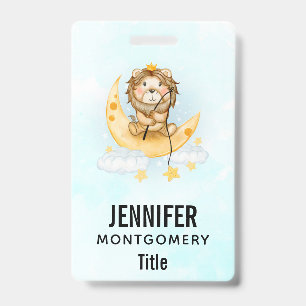 Cute Lion Vist op de maan Waterverf Badge