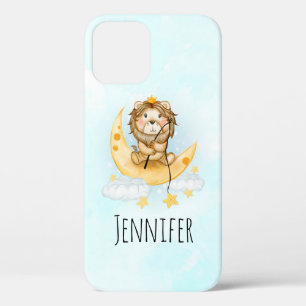 Cute Lion Vist op de maan Waterverf iPhone 12 Hoesje