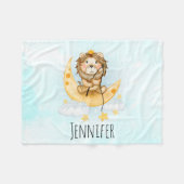 Cute Lion Vist op de maan Waterverf Fleece Deken (Voorkant (Horizontaal))