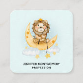 Cute Lion Vist op de maan Waterverf Vierkante Visitekaartje (Voorkant)