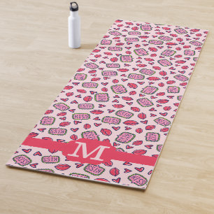 Cute Lips Kusjes & Hart Doodles Patroon Monogram Yogamat
