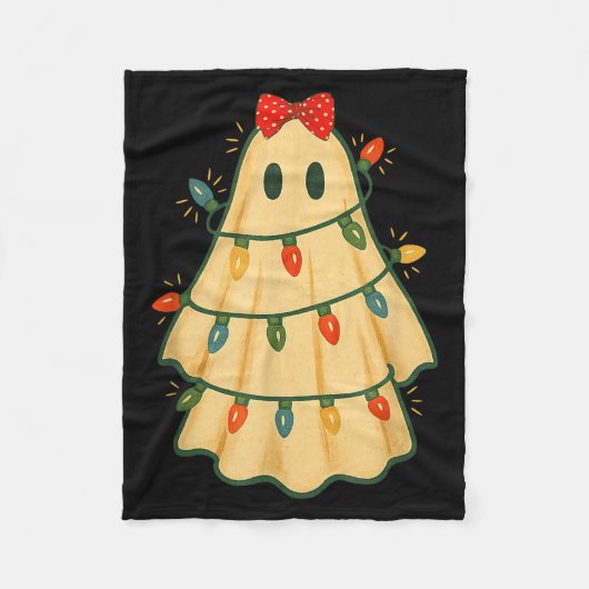 Cute Lit Ghost Christmas Tree Funny Gift Halloween Fleece Deken (Voorkant)