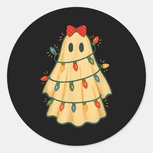 Cute Lit Ghost Christmas Tree Funny Gift Halloween Ronde Sticker (Voorkant)