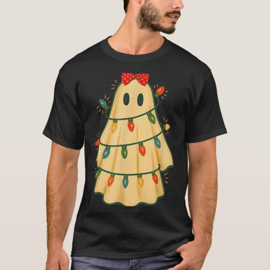 Cute Lit Ghost Christmas Tree Funny Gift Halloween T-shirt (Voorkant)