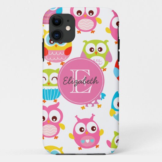 Cute Litte Owls Monogrammed Case-Mate iPhone Case (Achterkant)
